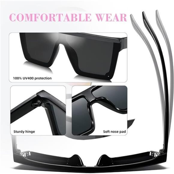 2 Pair Square Flat Top Sunglasses for Women Men, Big Fashion Oversized Rimless - Picture 5 of 7